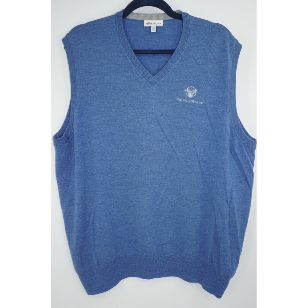 Peter Millar Sweater Vest Blue Merino Wool Silk V Neck Golf Vintage Club XXL